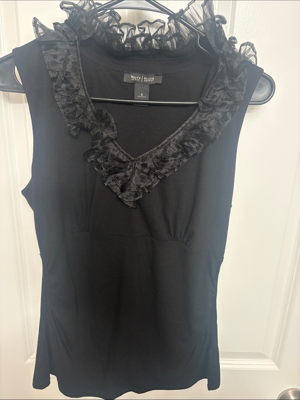 White House Black Market Black Ruffle V-Neck Sleeveless Tank